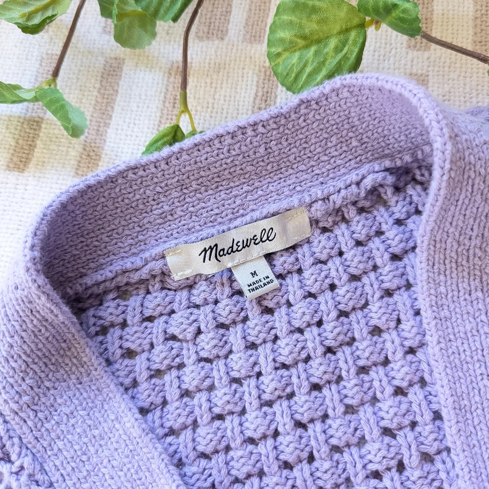 Madewell Lavender Open-Knit Button Cardigan - Picture 9 of 11